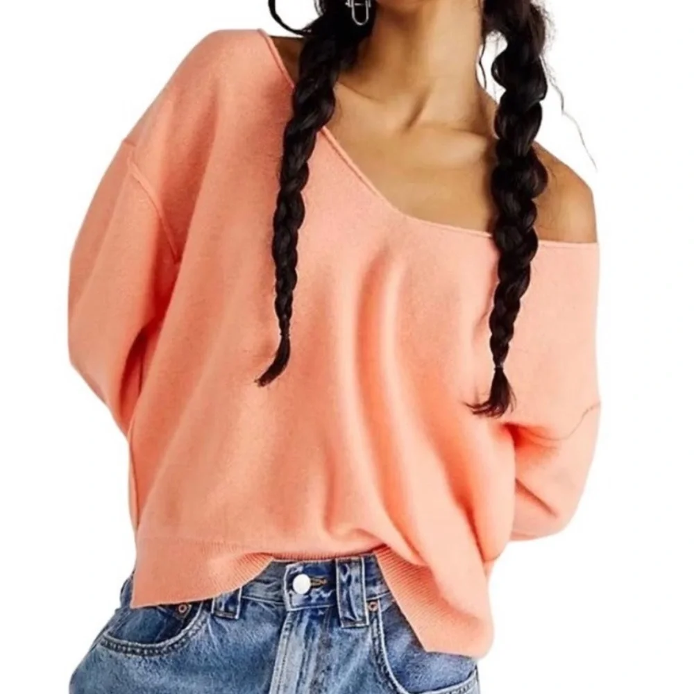 Free People Harmony Cashmere V-neck Sweater Peach XS Pullover Casual Coastal